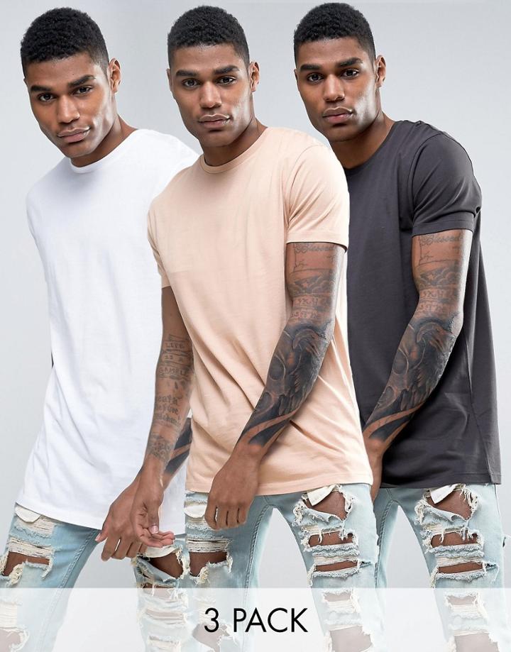 Asos 3 Pack Longline T-shirt Save - Multi