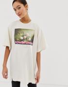 Monki Flower Lover Oversized Organic Cotton T-shirt In Beige