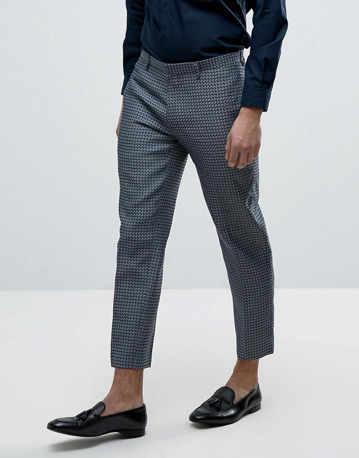 Asos Skinny Crop Smart Pants In Navy Geo Print - Navy