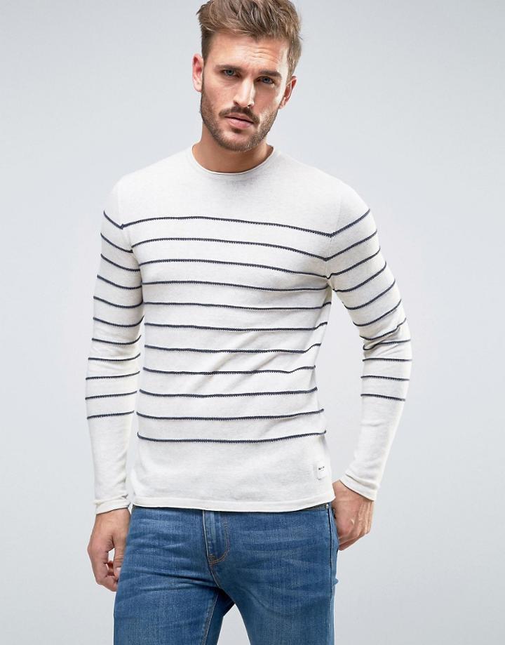 Only & Sons Sweater With Knitted Stripe - White