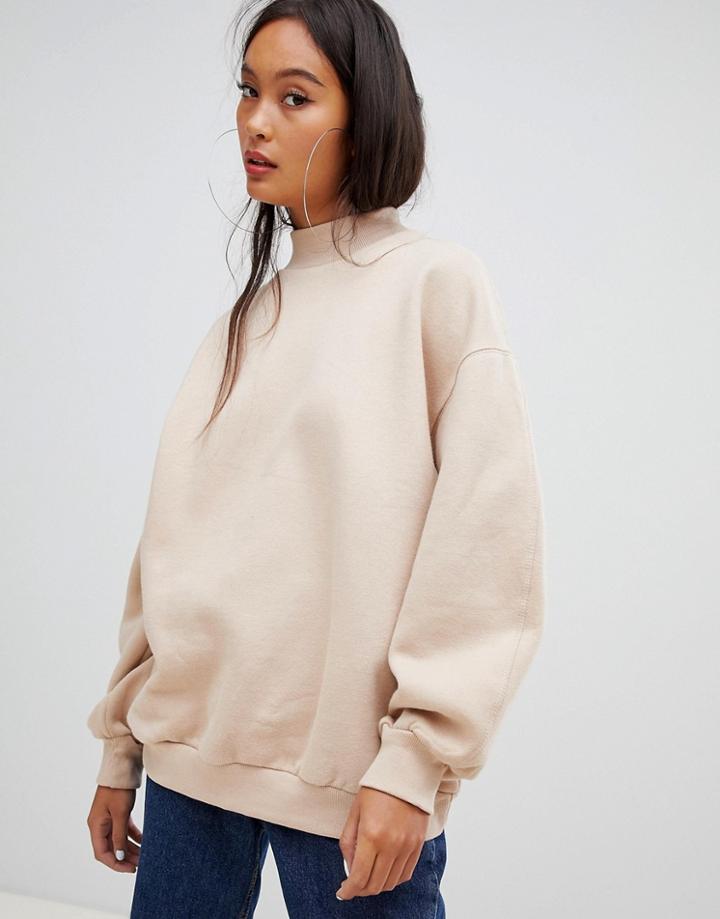 Bershka High Neck Oversized Sweater In Camel - Beige