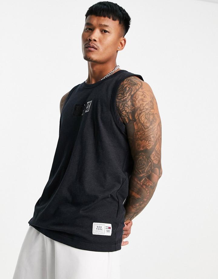 Tommy Jeans Tonal Box Logo Tank In Black Heather
