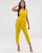 Asos Design Cami Strap Jumpsuit With Paperbag Waist - Yellow