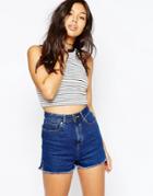 Asos Crop Top In Stripe Rib With Tipping - Black