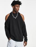 Asos Design Oversized Sweatshirt With Cold Shoulder Cut-out In Black