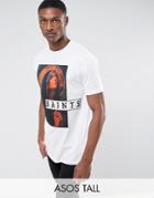 Asos Tall Longline T-shirt With Saints Printed Patch - Black