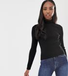 Asos Design Tall Skinny Rib Sweater With Roll Neck-black
