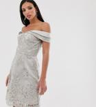Chi Chi London Tall Bardot Jacquard Mini Dress In Gray