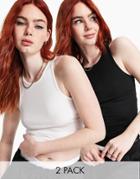 Weekday Stella Organic Blend Cotton 2 Pack Rib Racer Tank In Black And White-multi