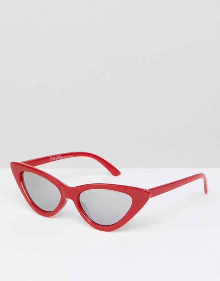 Bershka Narrow Cat Eye Sunglasses - Red