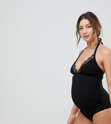 Wolf & Whistle Lace Maternity Swimsuit - Black