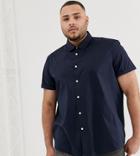 Asos Design Plus Regular Fit Short Sleeve Shirt-navy