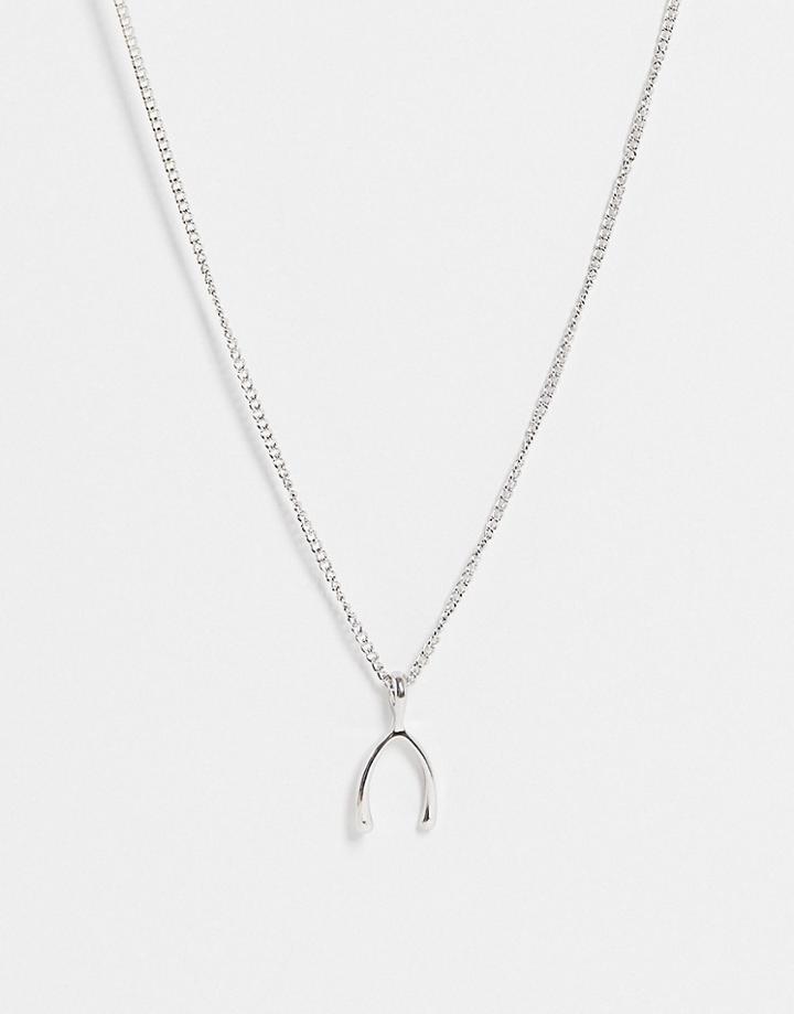 Designb Wish Bone Chain Pendant In Silver
