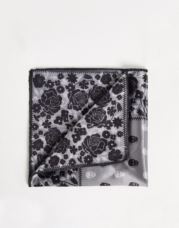 Bolongaro Trevor Floral Skull Pocket Square-gray