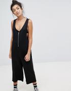 Noisy May Deep V Jumpsuit With Zip Detail - Black