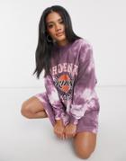 Asos Design Oversized Sweatshirt Dress In Tie Dye Purple With Varsity Graphic