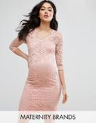 Mama. Licious 3/4 Sleeve Lace Bodycon Dress - Pink