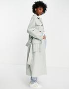 Asos Design Luxe Oversized Trench Coat With Pocket Detail In Sage-grey