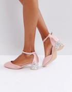 Lost Ink Blush Satin Embellished Mid Heeled Shoes - Pink