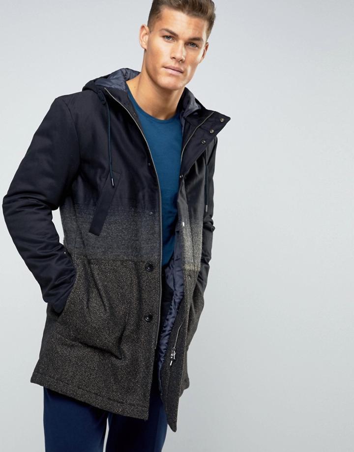 Sisley Parka With Wool Mix Detail - Black