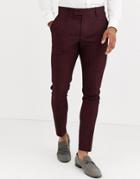 Asos Design Wedding Super Skinny Suit Pants In Wine Crosshatch-red