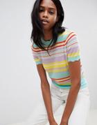 Oasis Stripe Knitted T-shirt In Multi - Multi