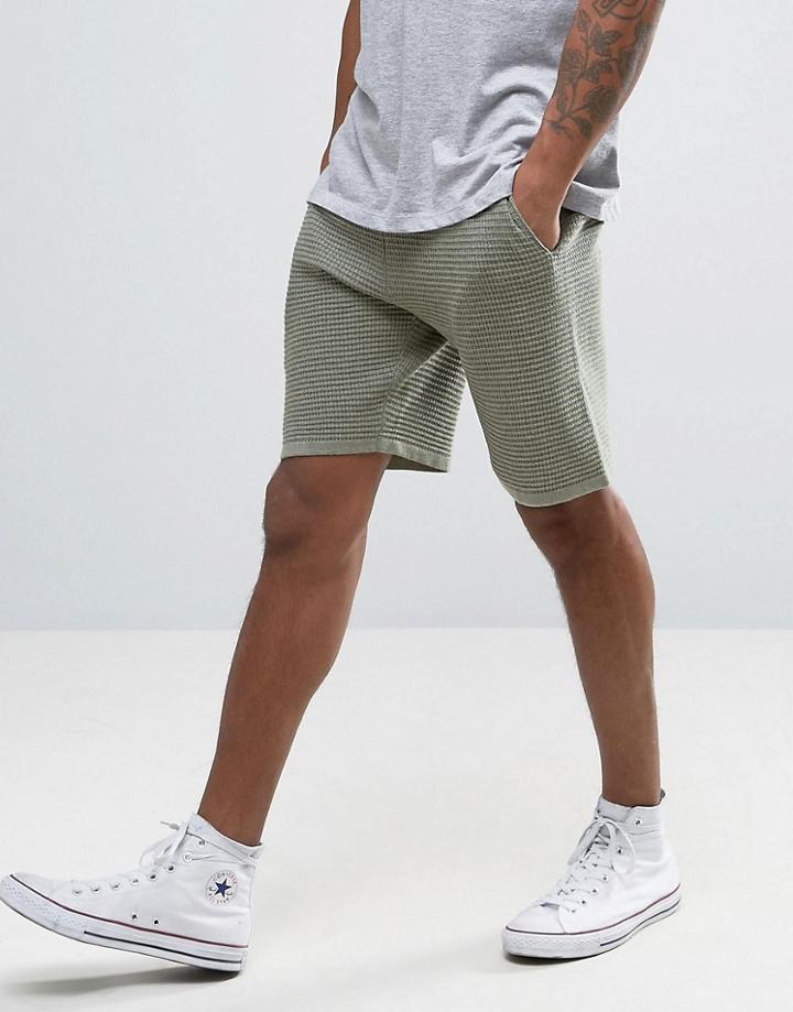 Asos Knitted Shorts With Waffle Texture - Green