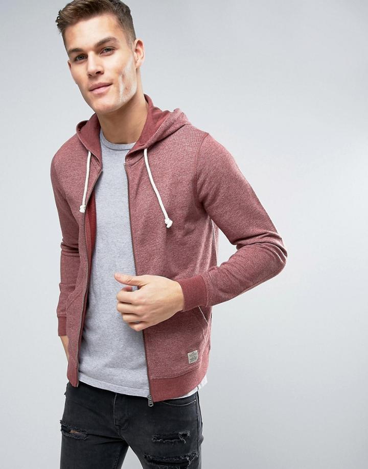 Jack & Jones Vintage Zip Thru Hoodie In Melange - Red