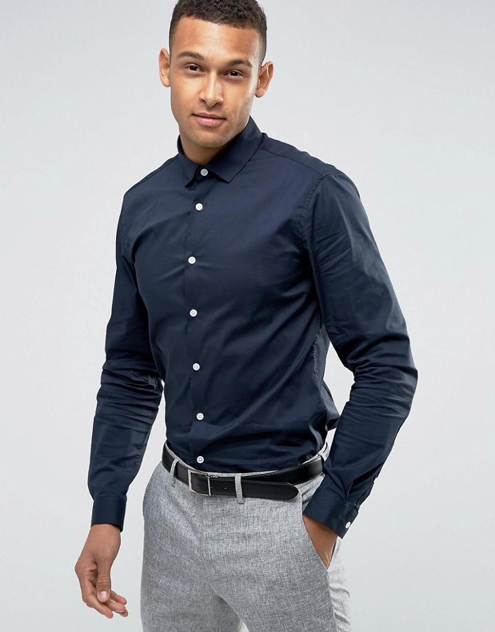 Asos Slim Shirt With Stretch In Navy - Navy