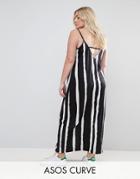 Asos Curve Maxi Dress With V Back In Blurred Stripe - Multi