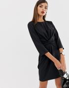 Asos Design Tie Wrap Around Mini Dress - Black