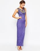 Frock And Frill Maxi Dress With All Over Beading With Cage Detail - Purple