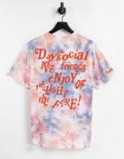 Asos Daysocial T-shirt With Back Text And Logo Print In Pink And Blue Tie Dye-blues