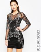 Asos Petite Night Placed Embellished Mesh Body-conscious Mini Dress - Black