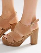 Lost Ink Roma Nude Wooden Heeled Clog Sandals - Nude