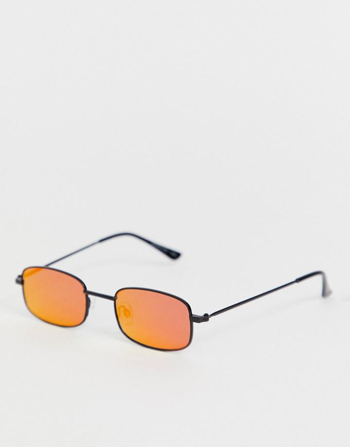 Bershka Rectangle Sunglasses With Red Lenses And Chain - Red