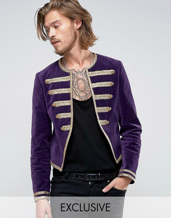 Reclaimed Vintage Velvet Admiral Jacket - Purple