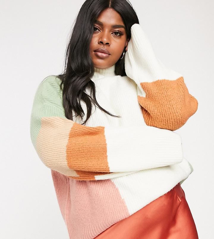 Neon Rose Plus Oversized Sweater In Tonal Color Block
