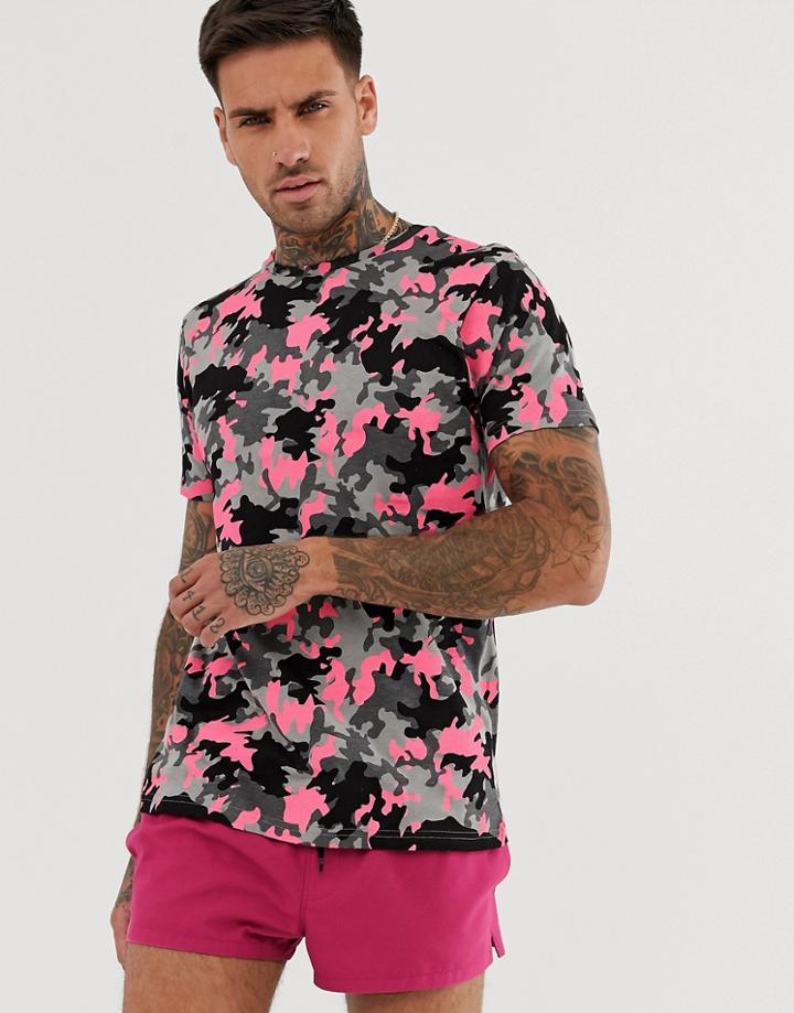Brave Soul Neon Camo T-shirt - Pink