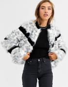 Urbancode Faux Fur Mix Coat In Snow Leopard-white