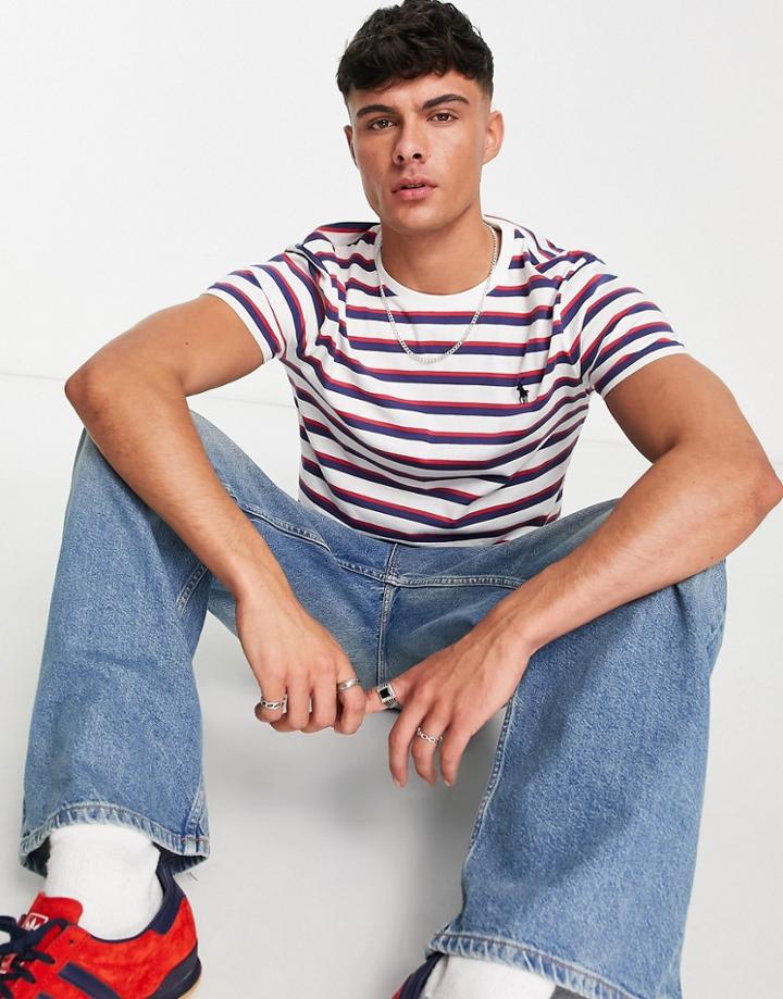 Polo Ralph Lauren Stripe T-shirt In White/red With Pony Logo