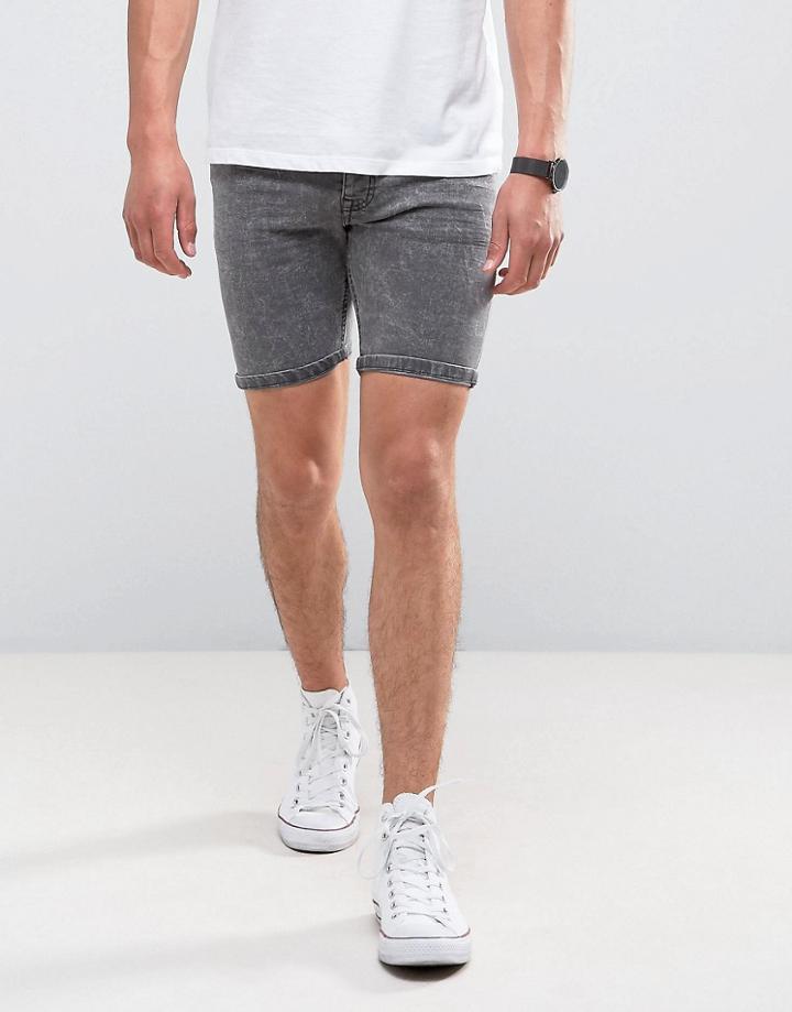 Brave Soul Acid Wash Gray Denim Shorts - Gray