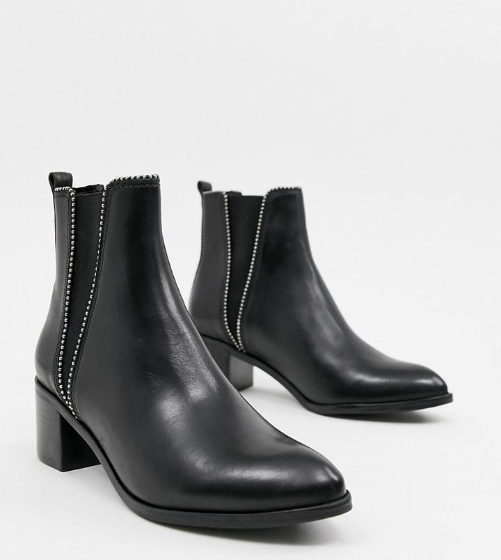 Dune Portobellow Leather Kitten Heel Boot - Black