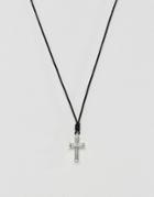 Icon Brand Black Leather Necklace With Silver Cross Pendant - Silver