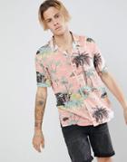 Allsaints Short Sleeve Revere Shirt In Pink With Hawaiian Print - Pink