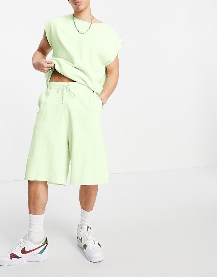 Asos Design Milano Knit Basketball Shorts In Mint - Part Of A Set-green