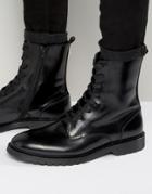 Zign Leather Military Lace Up Boots - Black
