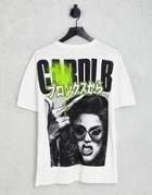 Pull & Bear X Cardi B Printed T-shirt In White-black