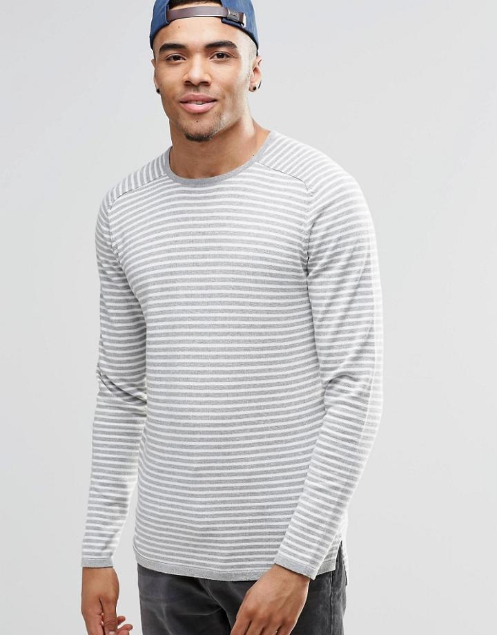 Jack & Jones Stripe Knitted Sweater - White