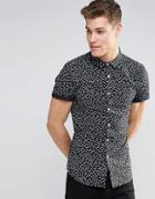 Asos Skinny Shirt In Leaf Print With Short Sleeves - Black